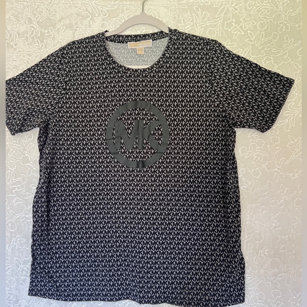 Michael Kors Black and Gray MK Logo Short Sleeve Tee